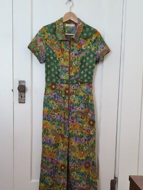 Nine Lives Bazaar Green Mustang Zip-Front Jumpsuit